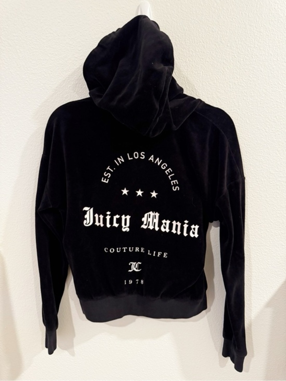 Juicy Couture Black Label Black Velour "Juicy Mania" Cotton Blend Size Small